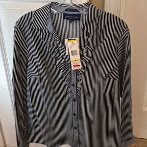 Jones New York Pinstripe Ruffle Blouse